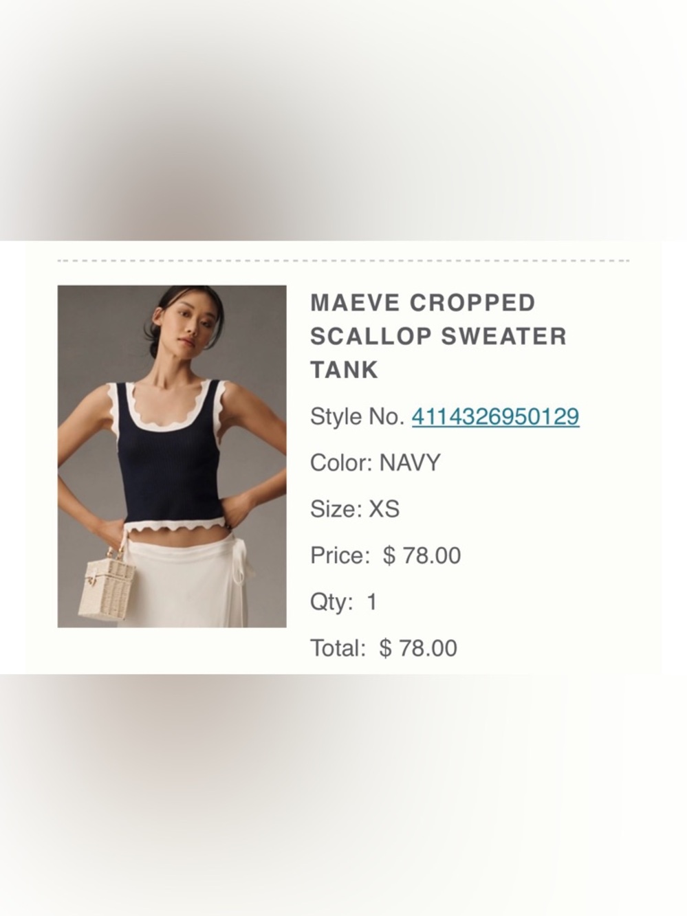 Anthropologie Maeve navy white cropped scallop sweater tank xs - Picture 2 of 6